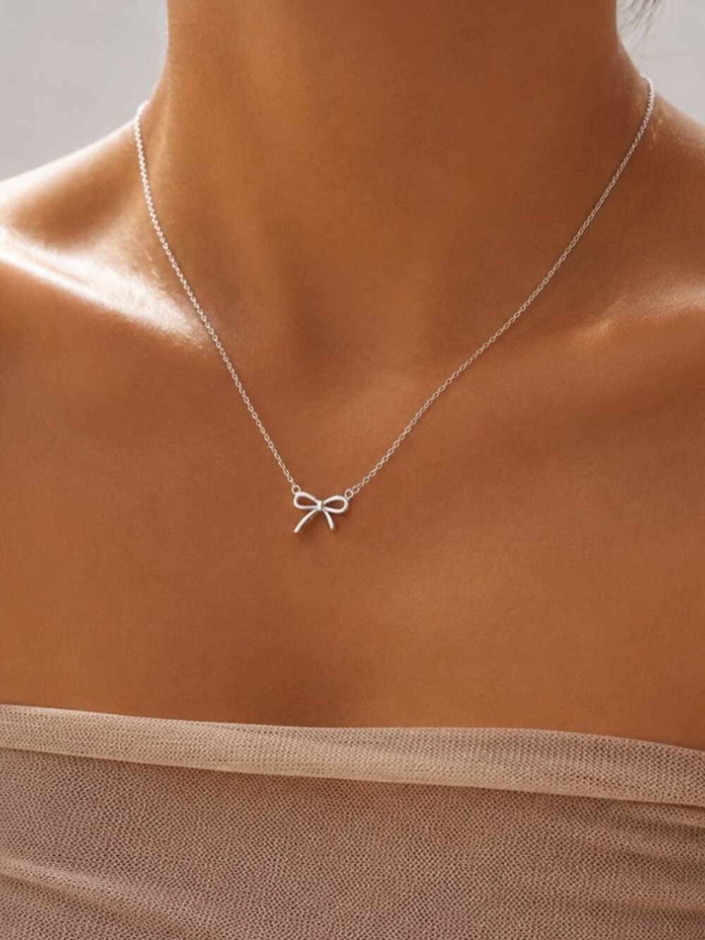 925 Sterling Silver Bow Necklace Bow Pendant Necklace Simple Dainty Necklace
